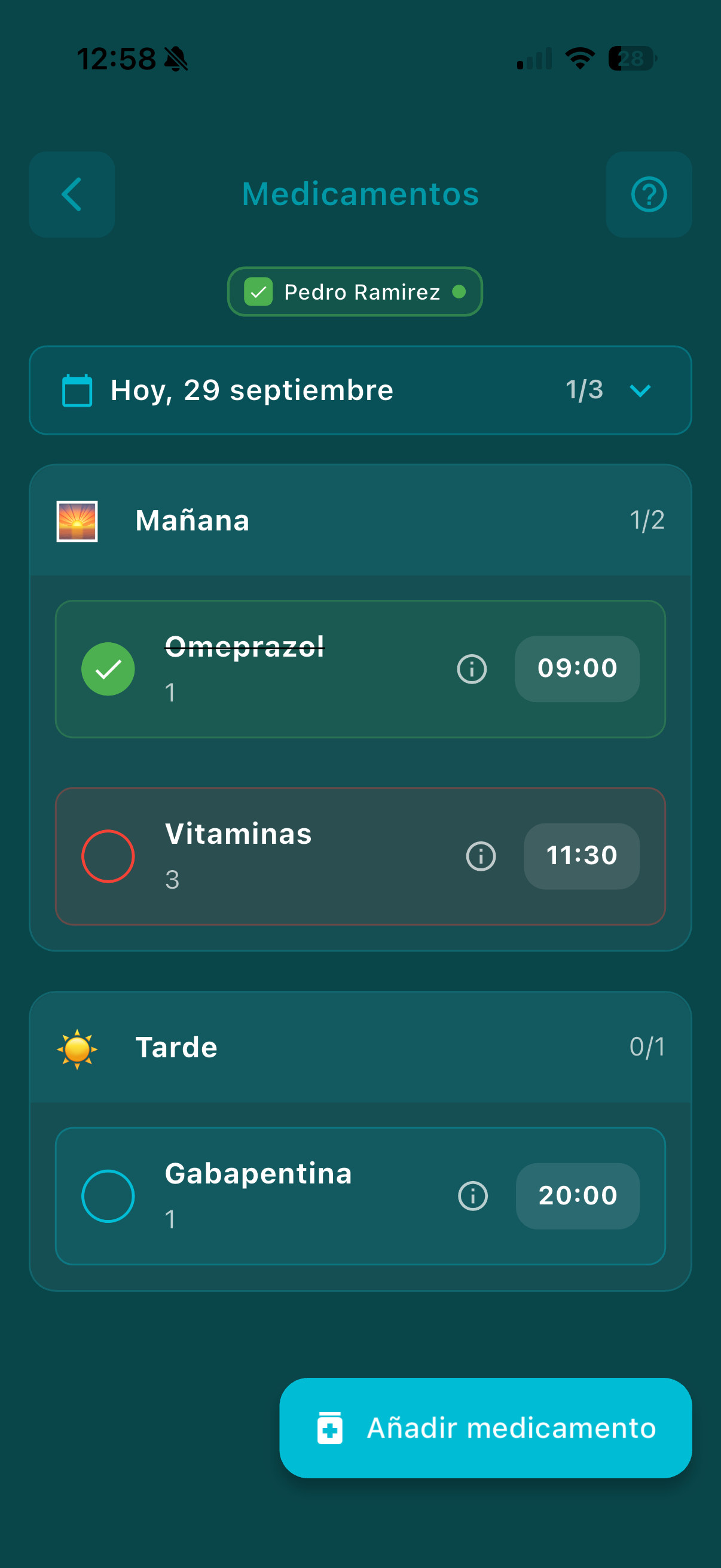 Pantalla Medicina de Enebrat con las tomas del día